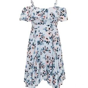 TORRID  Mini Gauze Blue Floral Print Cold Shoulder Skater Dress Size 2 18/20